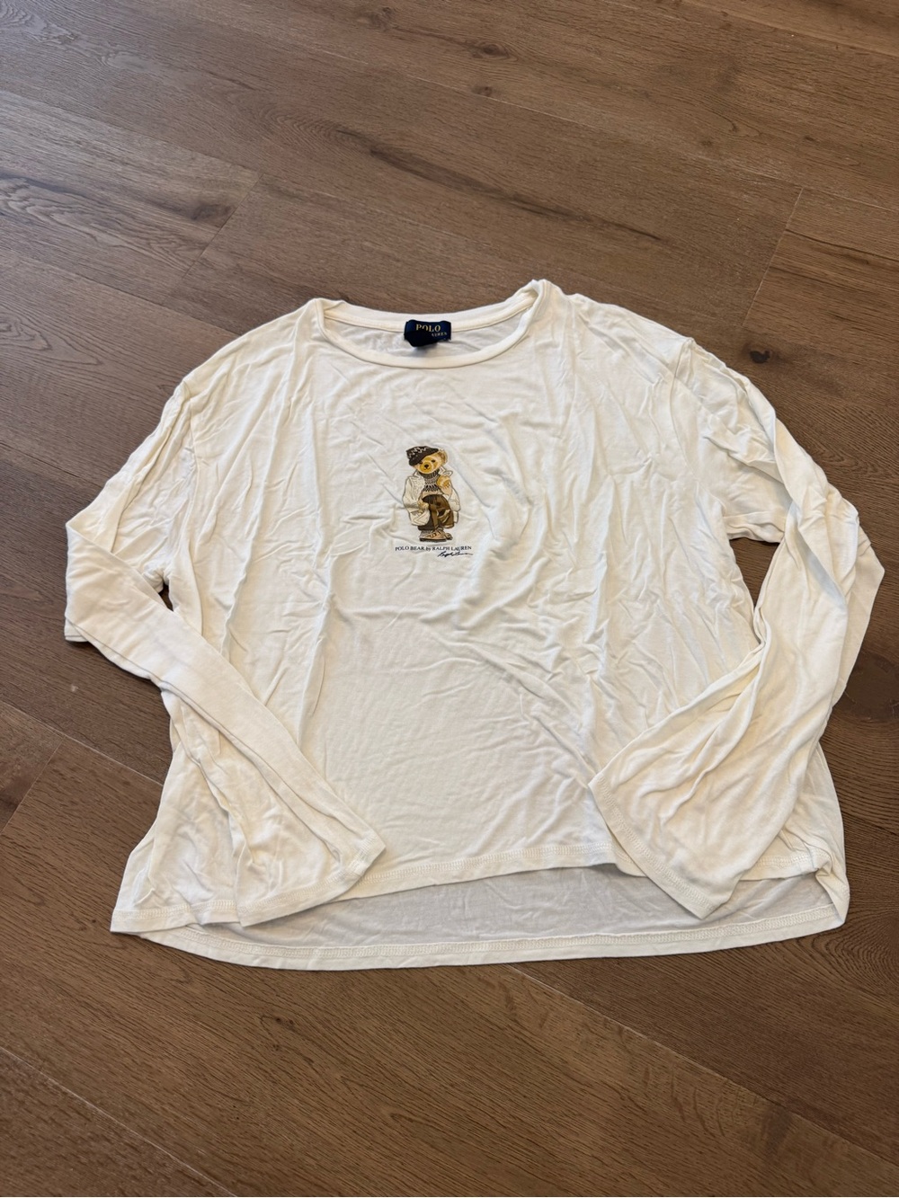 Polo by Ralph Lauren Cream Long-Sleeve Tee with Teddy Bear Graphic